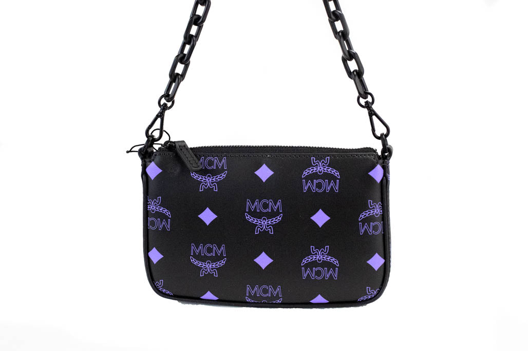 mcm color splash dahlia purple pouch crossbody on white background