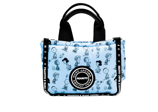 marc jacobs x peanuts air blue puffy tote on white background