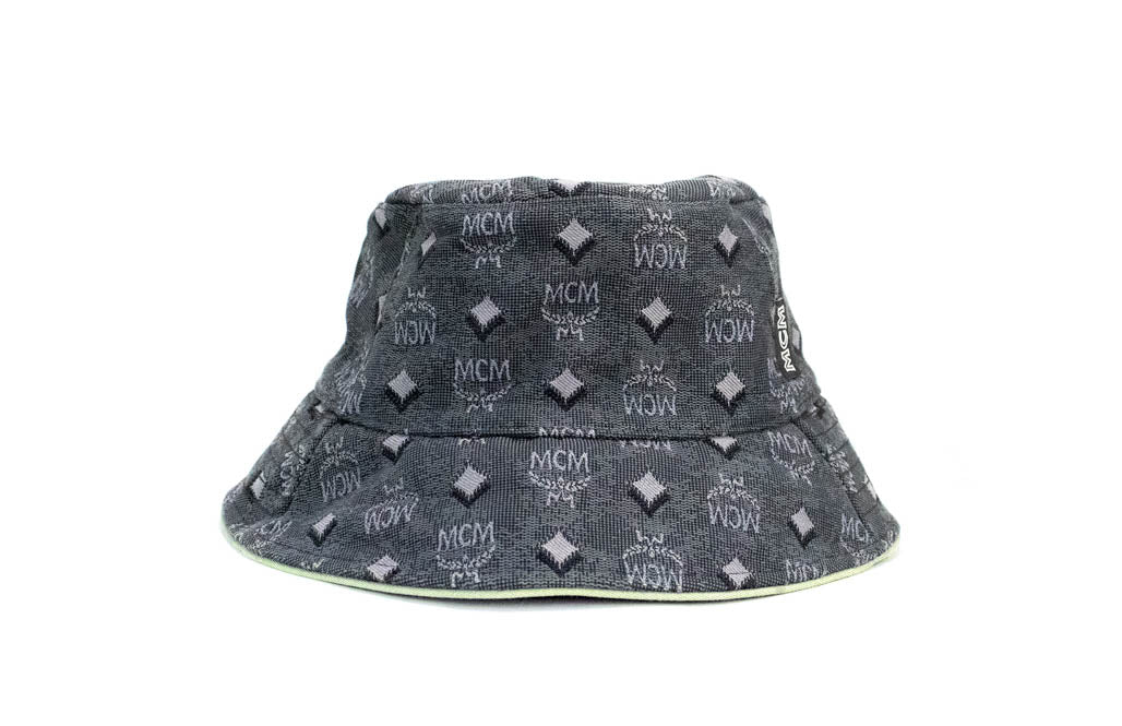 mcm visetos dark grey cotton blend bucket hat on white background