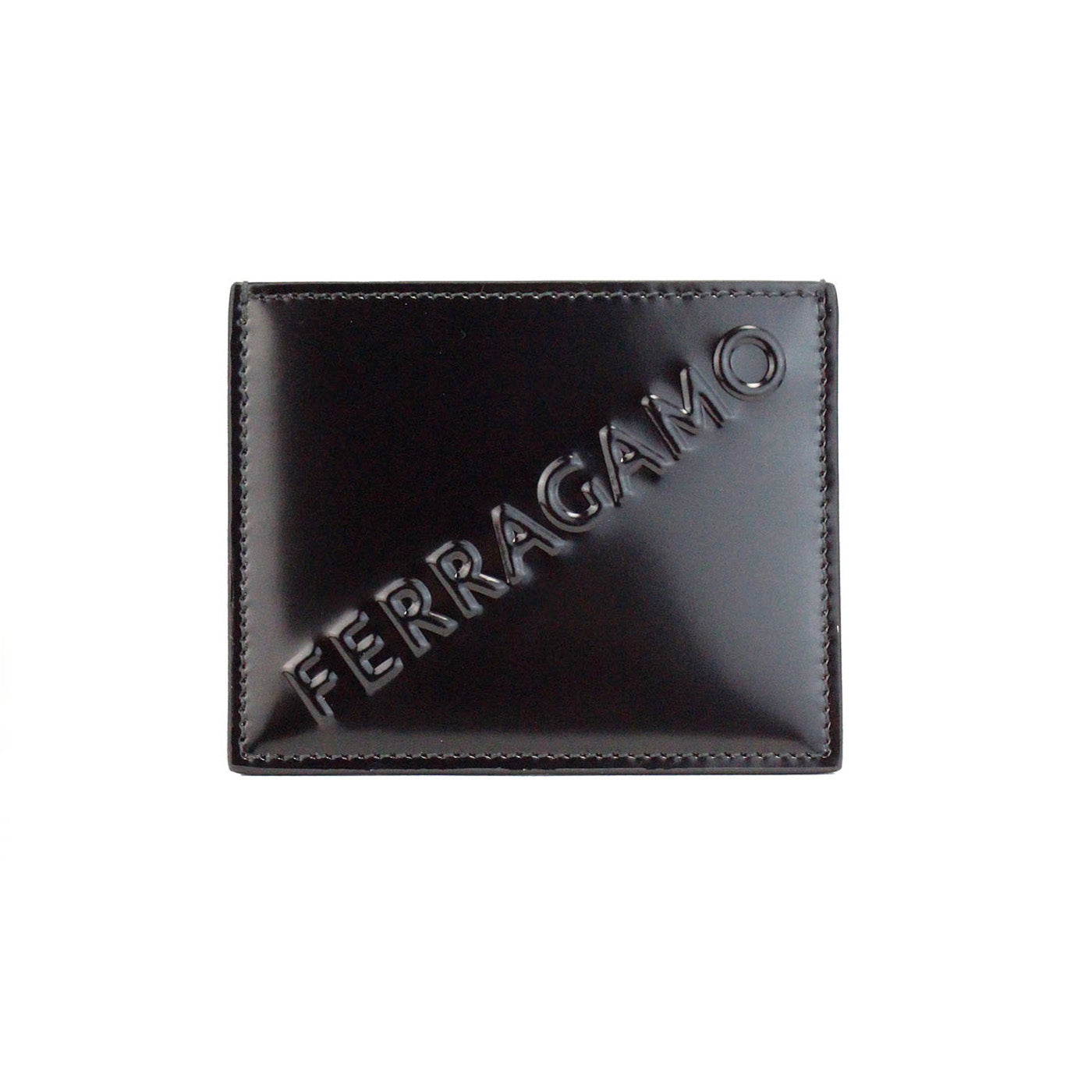 Salvatore Ferragamo Slim Black Embossed Patent Leather Card Case