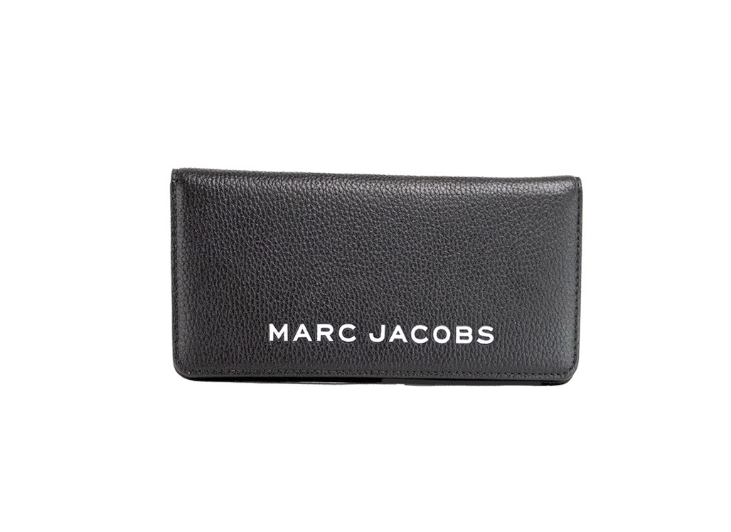 marc jacobs slim black wallet on white background