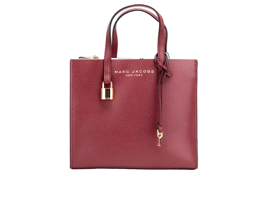 marc jacobs mini grind pomegranate tote on white background