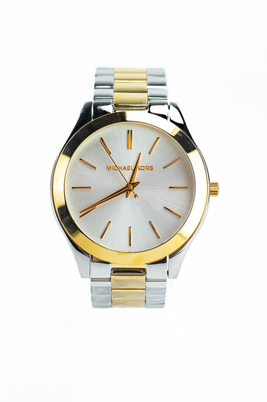 Michael Kors (MK3198) Slim Runway Gold Silver Toned Stainless Steel Wrist Watch