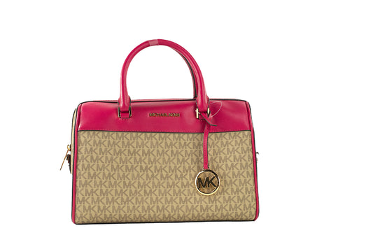 Michael Kors Travel Medium Carmine Pink Signature PVC Duffle Crossbody Handbag