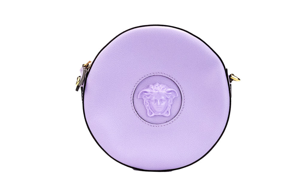 versace disco round lilac crossbody on white background