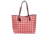 coach pink red houndstooth city tote on white background