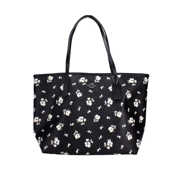 Coach Black White Floral Printed Coated Canvas City Tote
