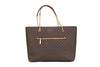 michael kors jet set brown front zip tote on white background