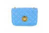 Versace Small Quilted Blue Leather Chain Shoulder Crossbody