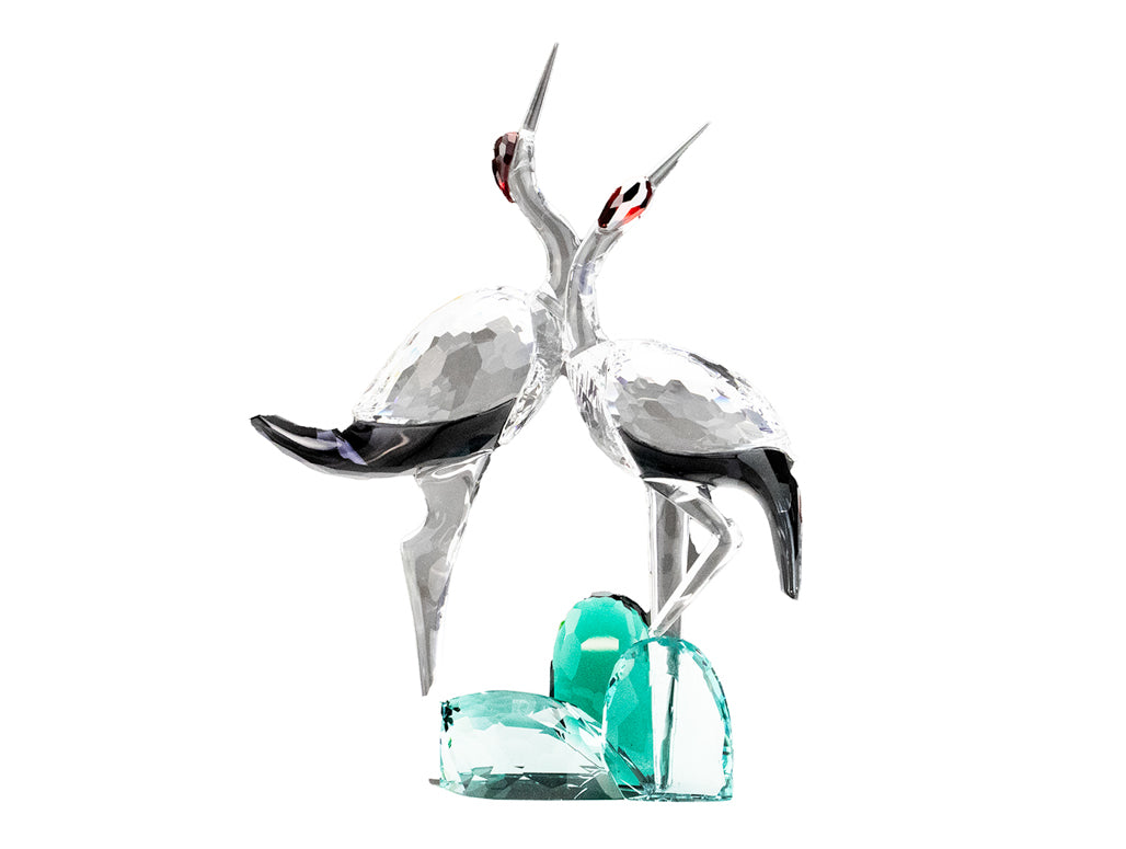 swarovski 5557819 blue mountains singing cranes crystal figurine on white background