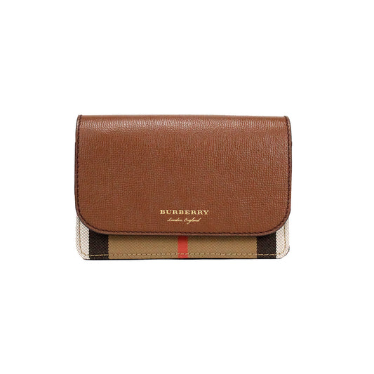Burberry Hampshire Small House Check Tan Leather Crossbody