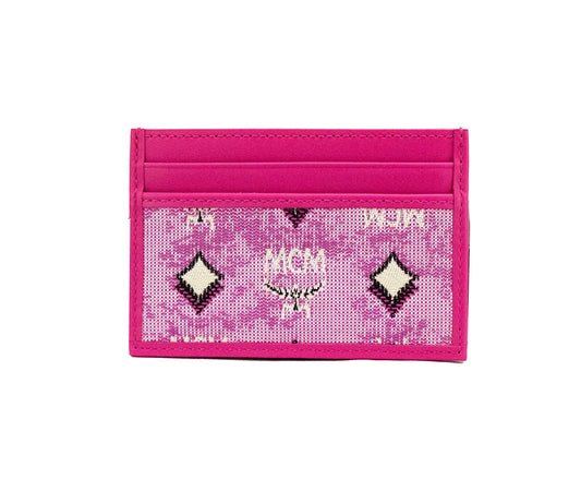mcm vintage pink card case on white background