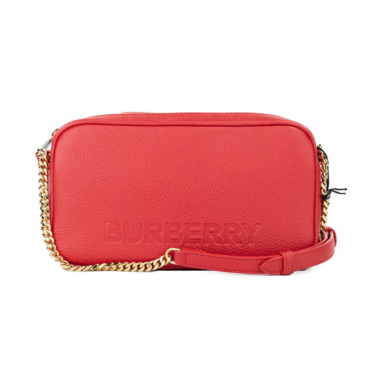 Burberry Small Red Leather Elongated Camera Crossbody Bag