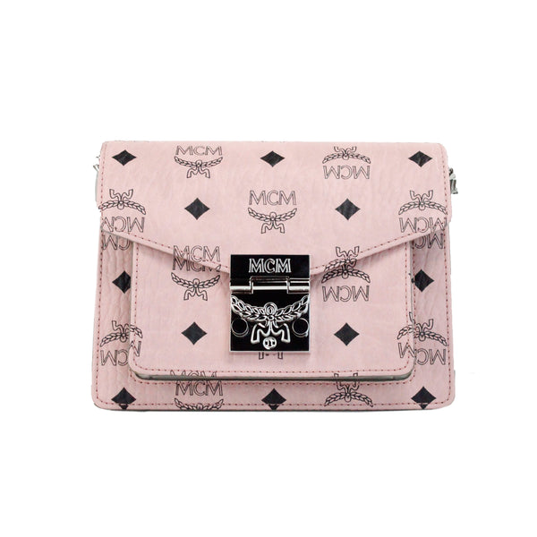 MCM Soft Pink Leather Mini Flap Lock Crossbody Bag
