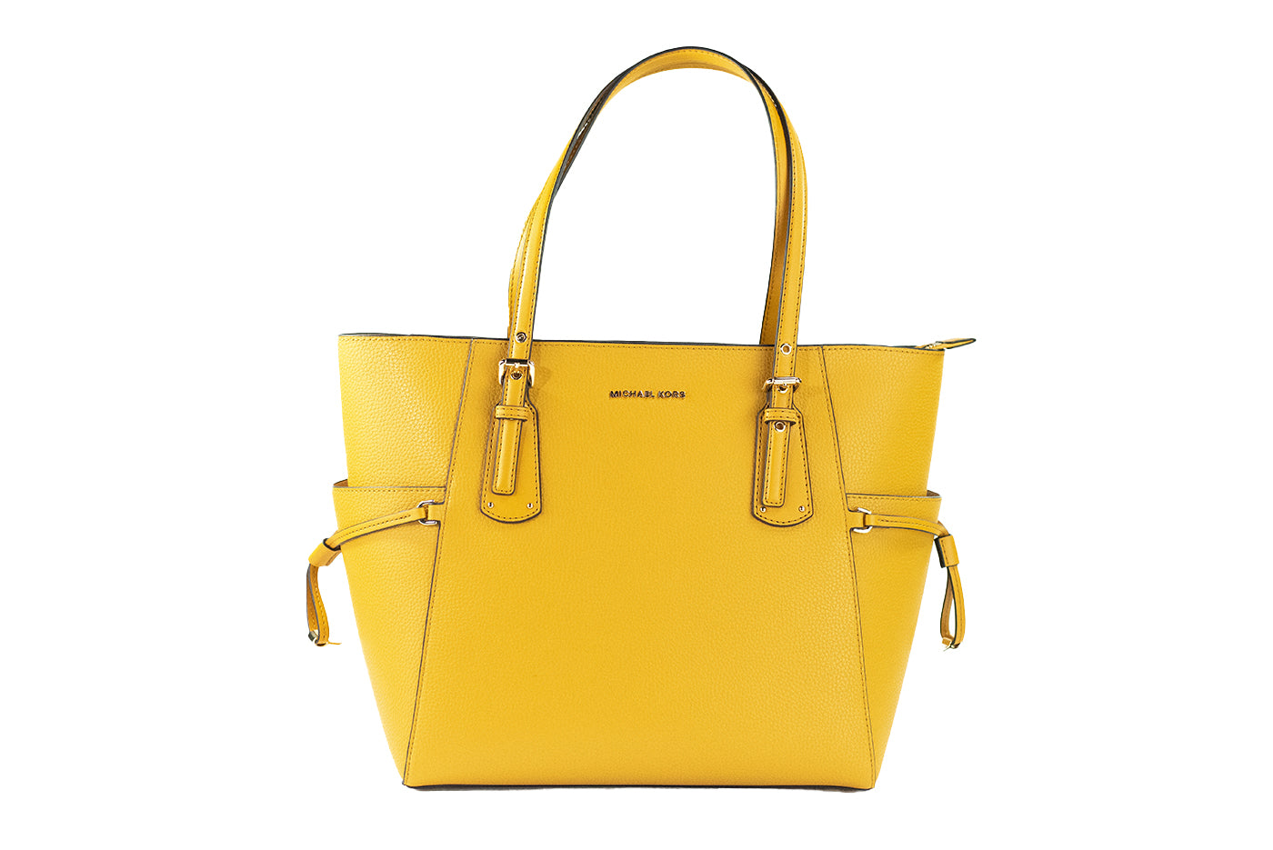 Michael Kors Voyager Large Marigold Pebbled Leather East West Tote Handbag Purse