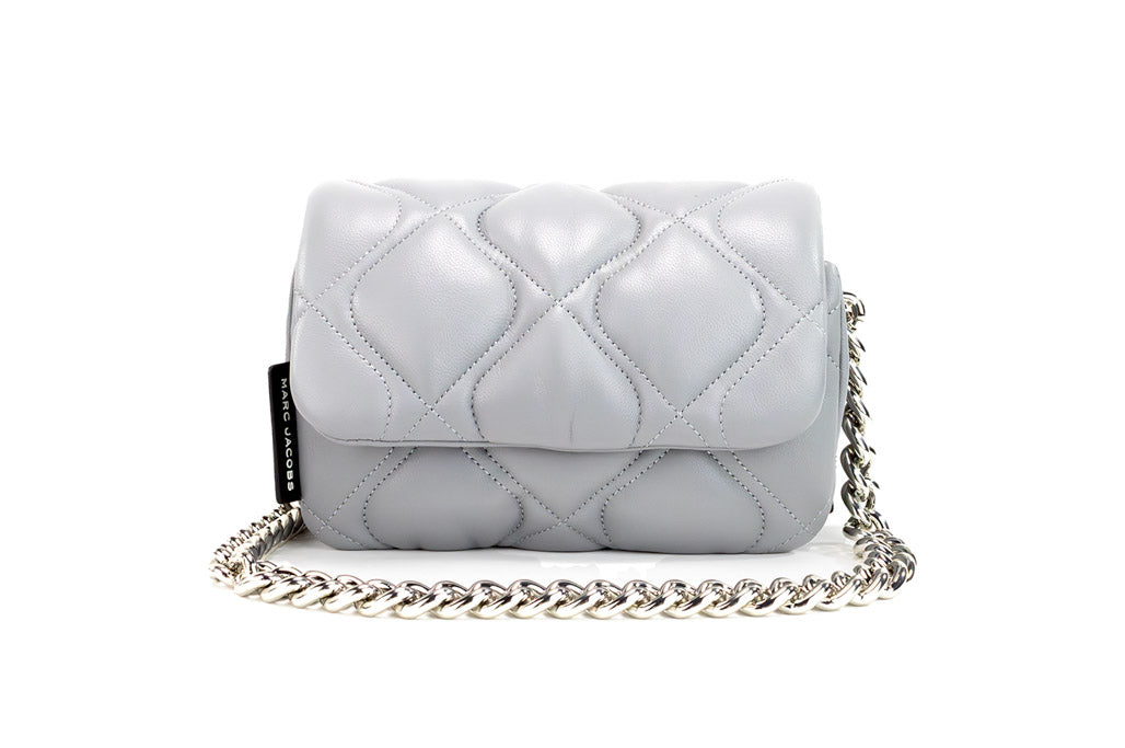 marc jacobs rock grey quilted crossbody on white background