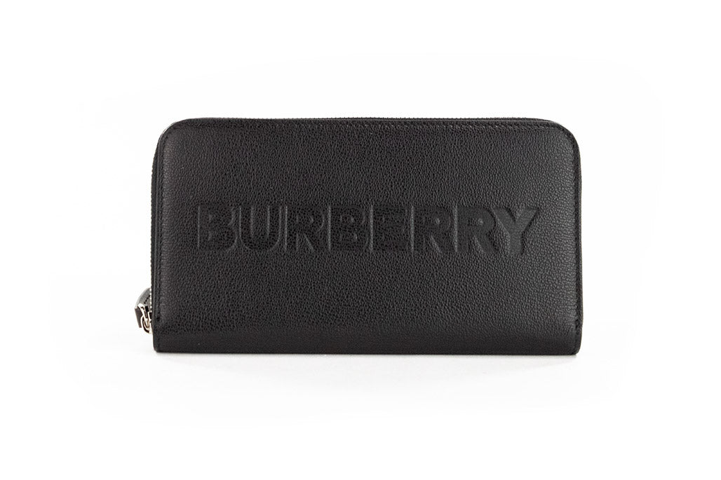 Burberry Elmore Black Branded Embossed Logo Leather Continental Clutch Wallet