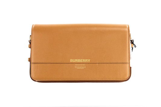 Burberry Grace Small Nutmeg Leather Flap Crossbody Clutch Handbag