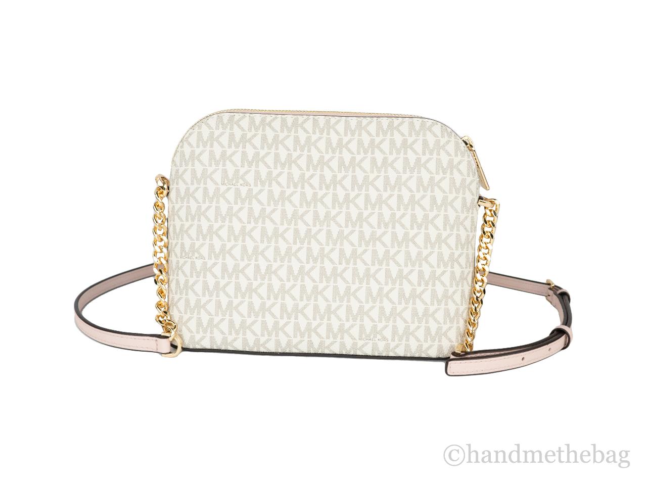 Michael Kors Ladies Logo Print Dome Crossbody Bag (Vanilla/sftpink):  Handbags