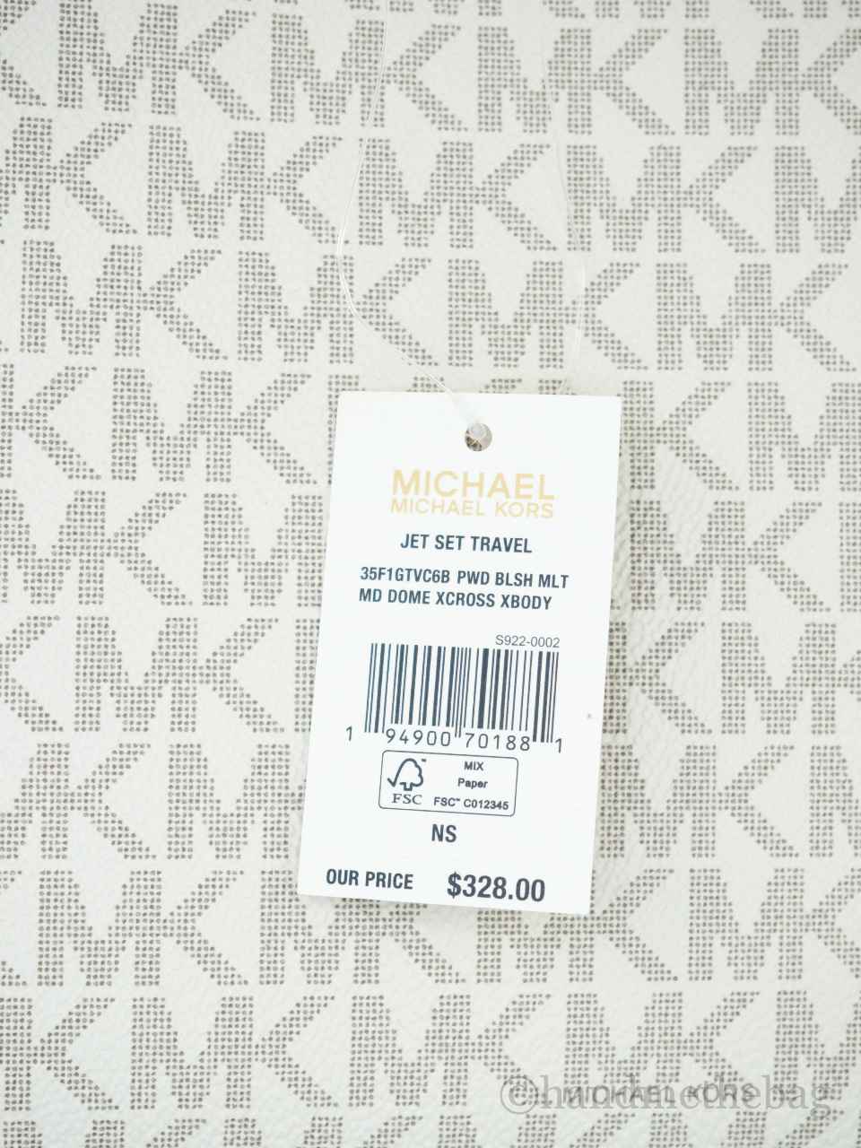 Michael Kors jet set vanilla powder blush x dome tag on white background