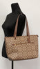 Coach (F79609) Signature Coated Canvas Leather Khaki Saddle Gallery Tote Handbag