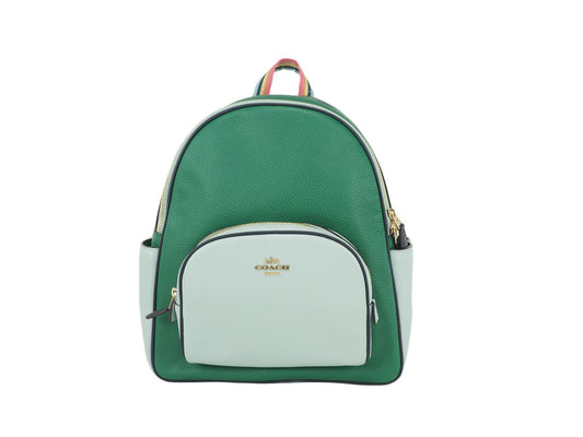 Coach Court green colorblock backpack on white background