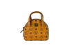 MCM Signature Cognac Diamond Logo Leather Mini Round Top Tote Crossbody Handbag