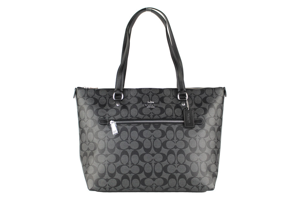 Coach Gallery graphite black tote on white background