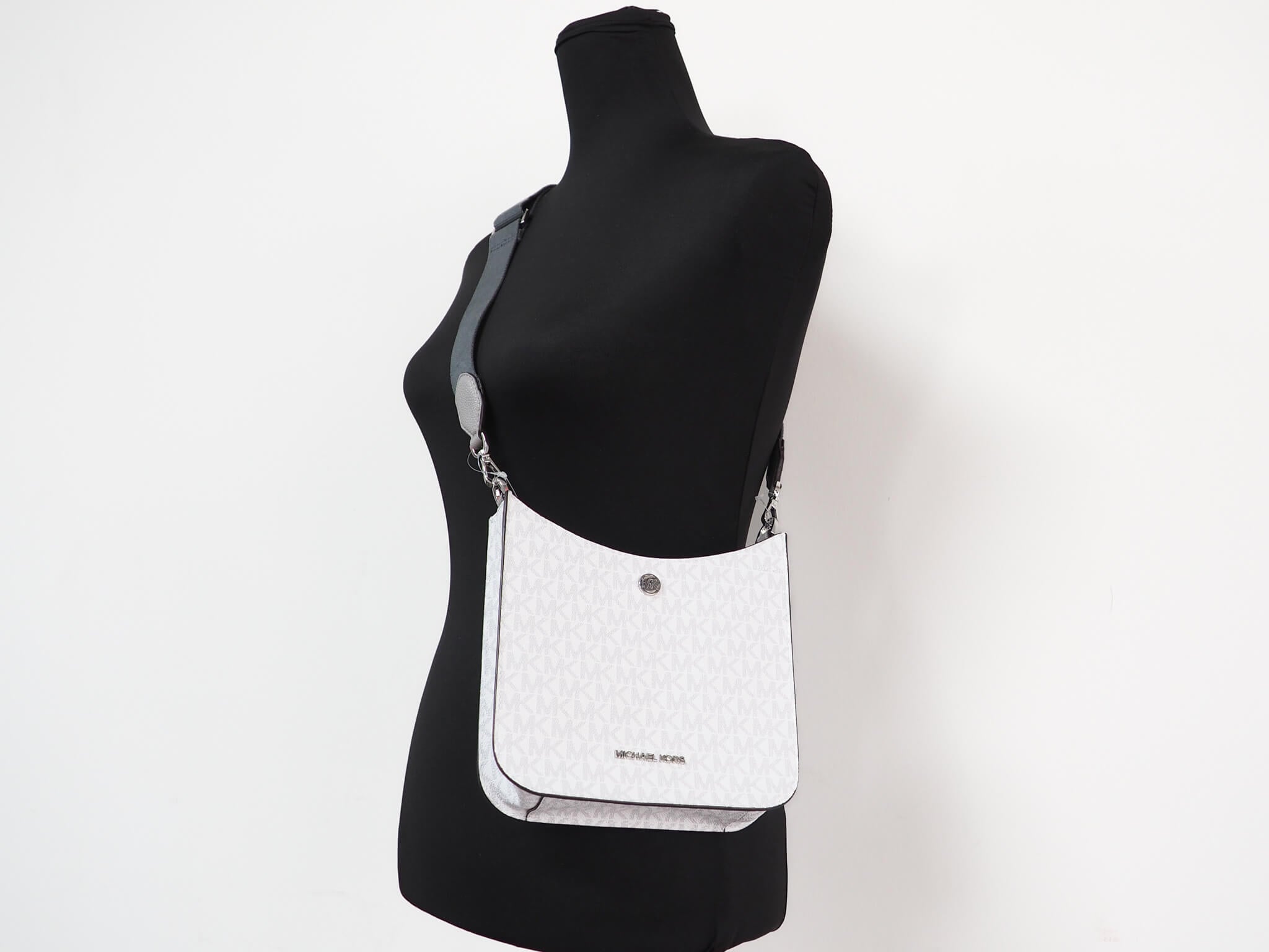 Michael Kors Briley Small Messenger Crossbody Bag Bright White Mk Signature  Grey 
