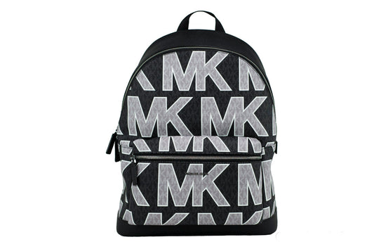 michael kors cooper black graphic logo backpack on white background