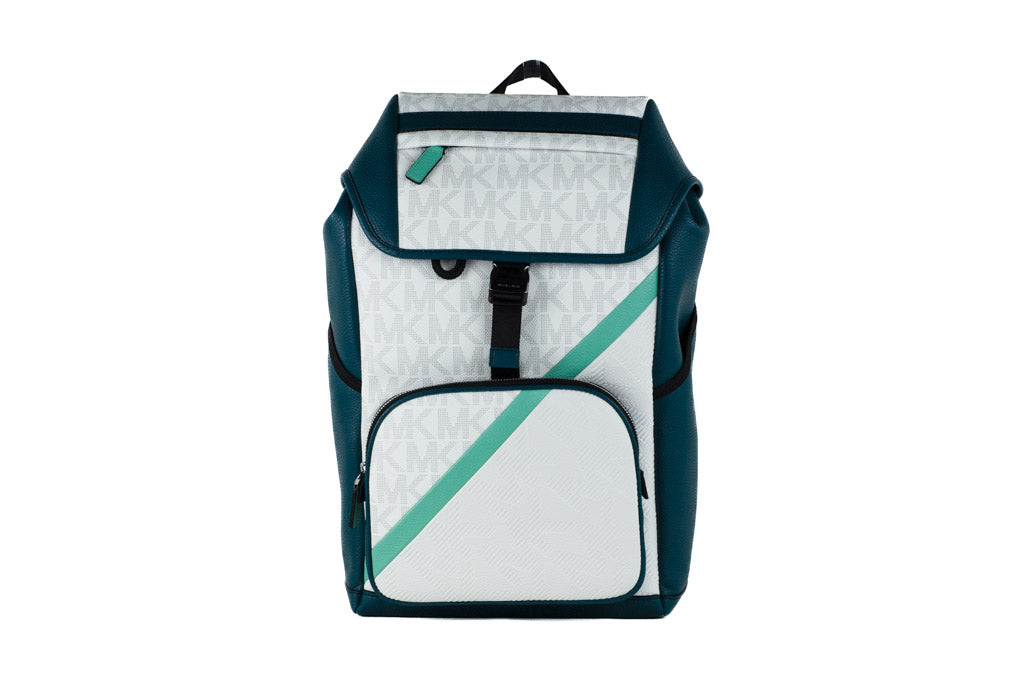Michael Kors Cooper lagoon flap backpack on white background