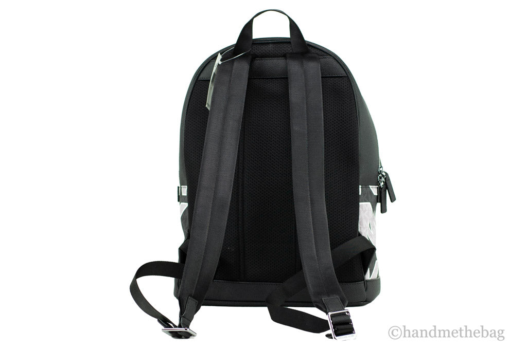 michael kors cooper black graphic logo backpack back on white background
