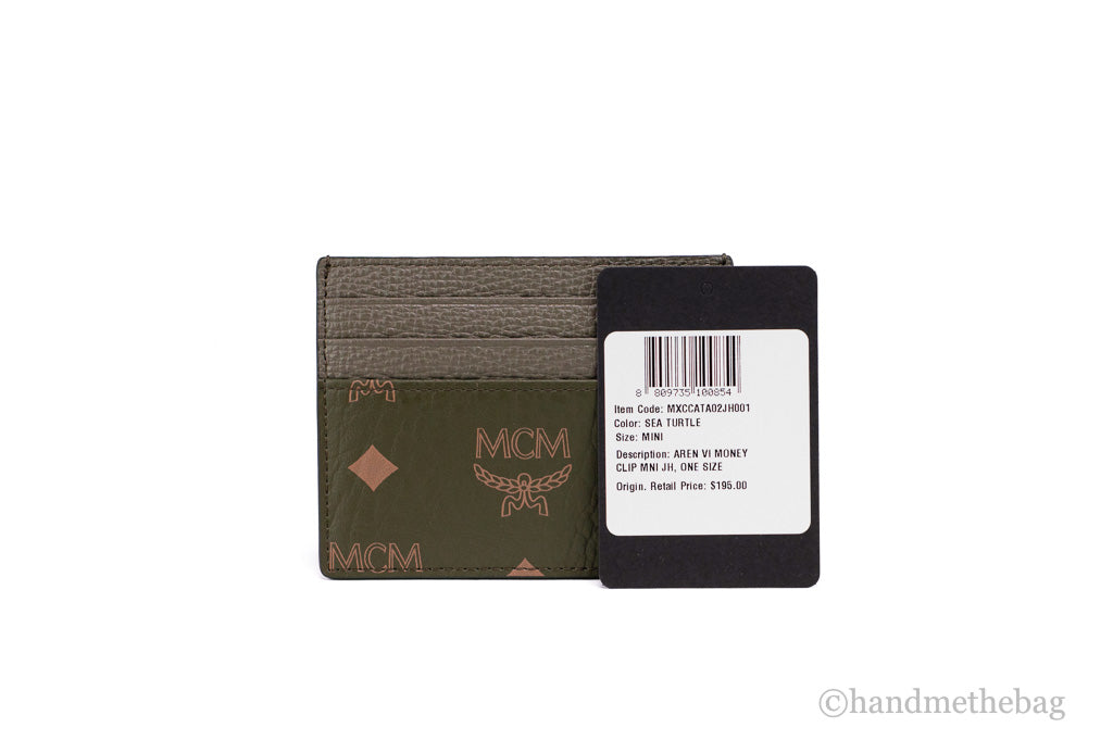 MCM Aren sea turtle mini card case tag on white background