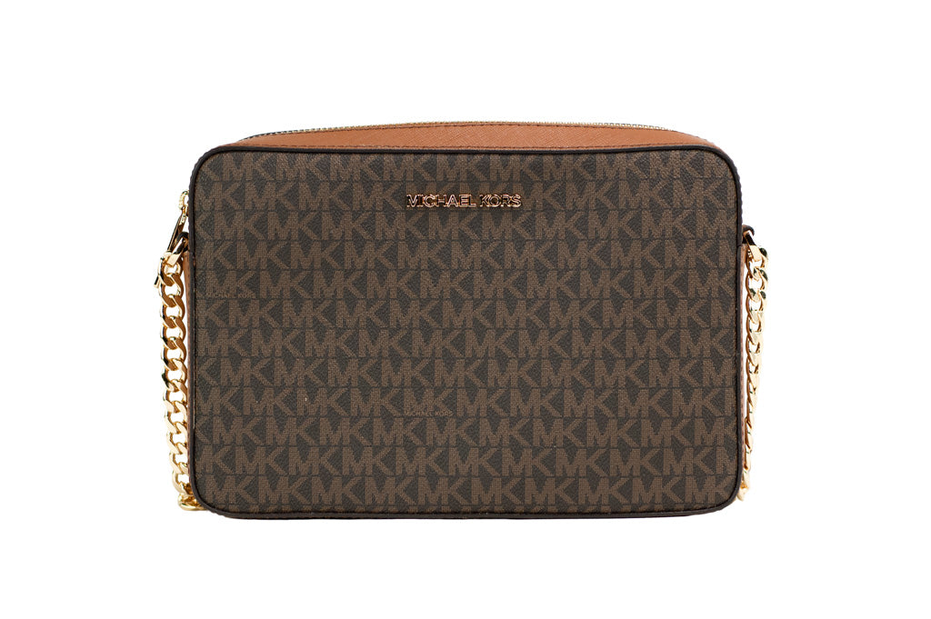 Michael Kors Jet Set brown east west crossbody on white background