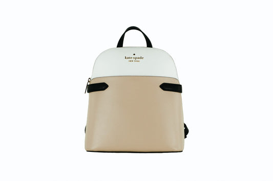 Kate Spade staci dome warm beige backpack on white background