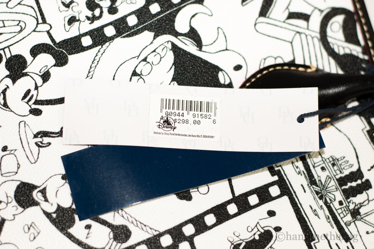Dooney & Bourke Steamboat Willie tote tag on white background