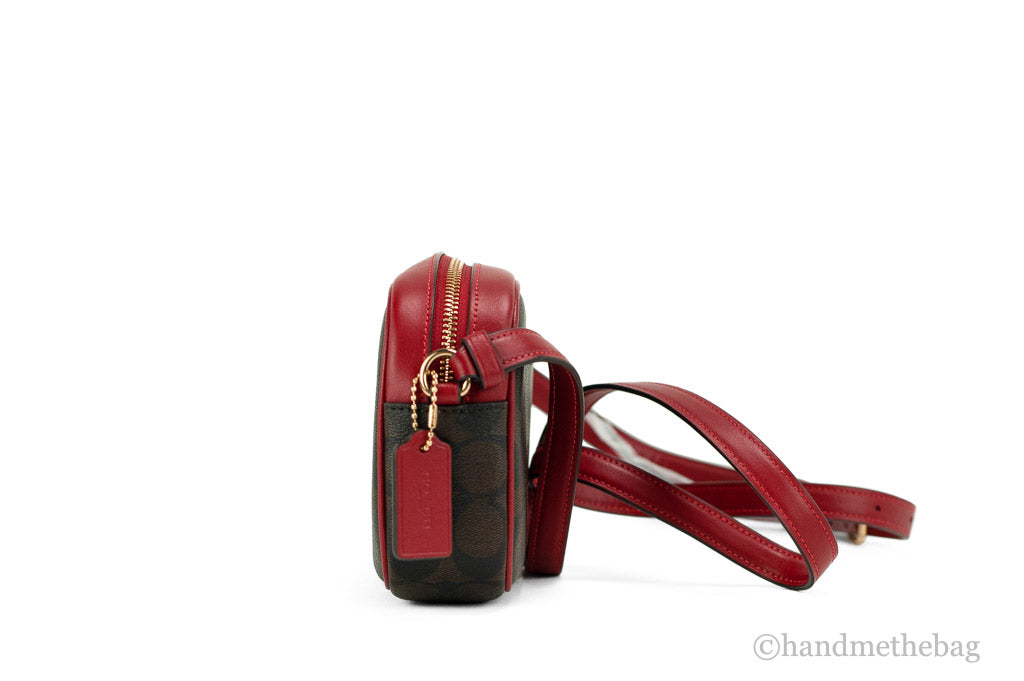Coach Jamie brown red mini camera crossbody side on white background