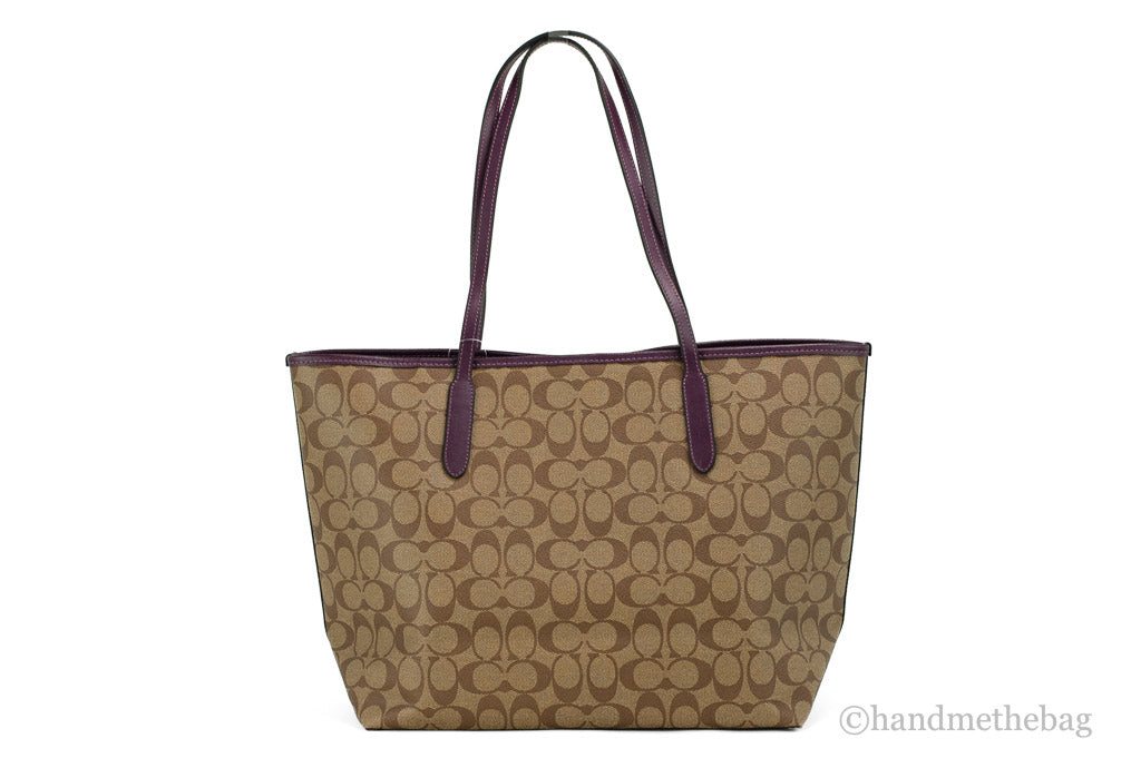 Coach City boysenberry tote back on white background