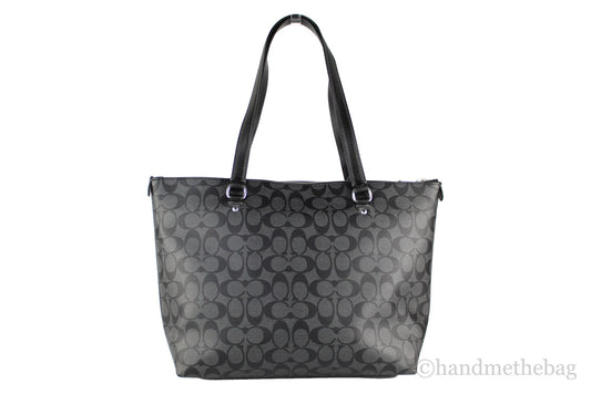 Coach Gallery graphite black tote back on white background