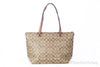 Coach (F79609) Signature Coated Canvas Leather Khaki Saddle Gallery Tote Handbag