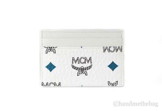 MCM Spectrum Diamond White and Blue Visetos Leather Card Case Wallet