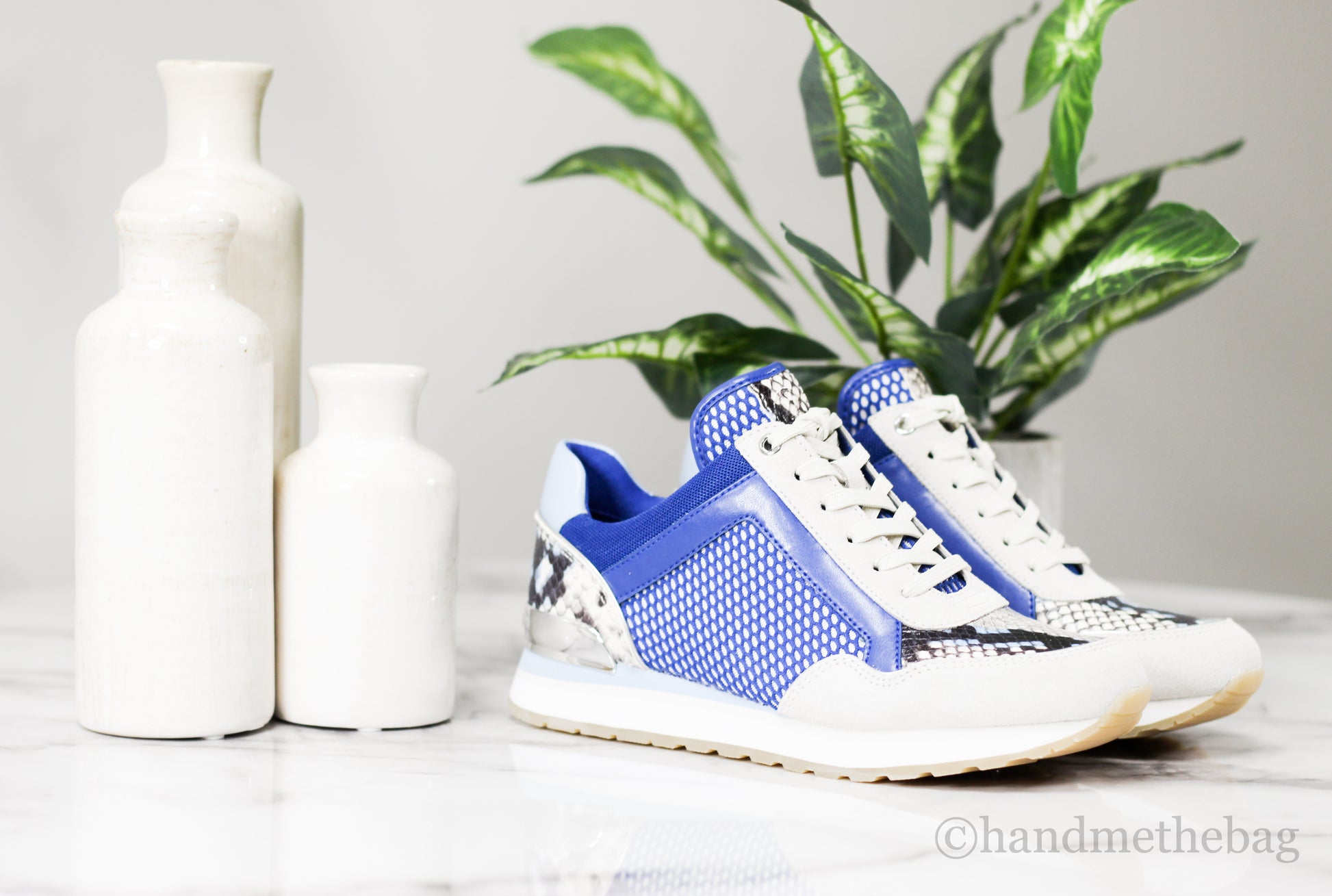 Michael Kors Maddy Large Mesh Mixed Media Snakeskin Sneakers