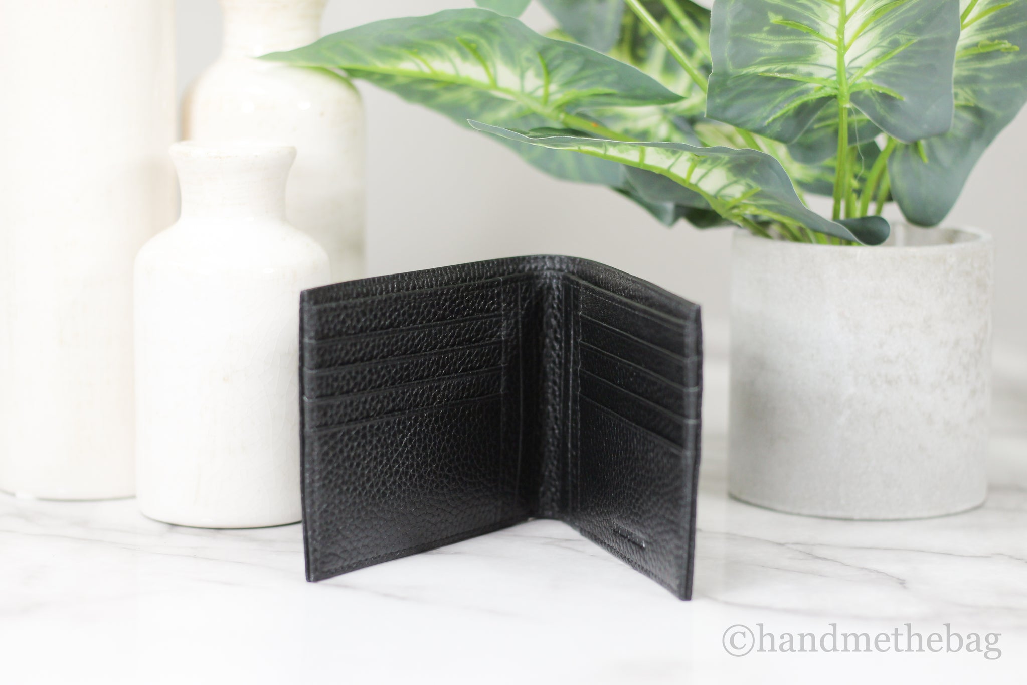 Emporio Armani Black Grainy Pebbled Leather Bi-Fold Organizer Wallet