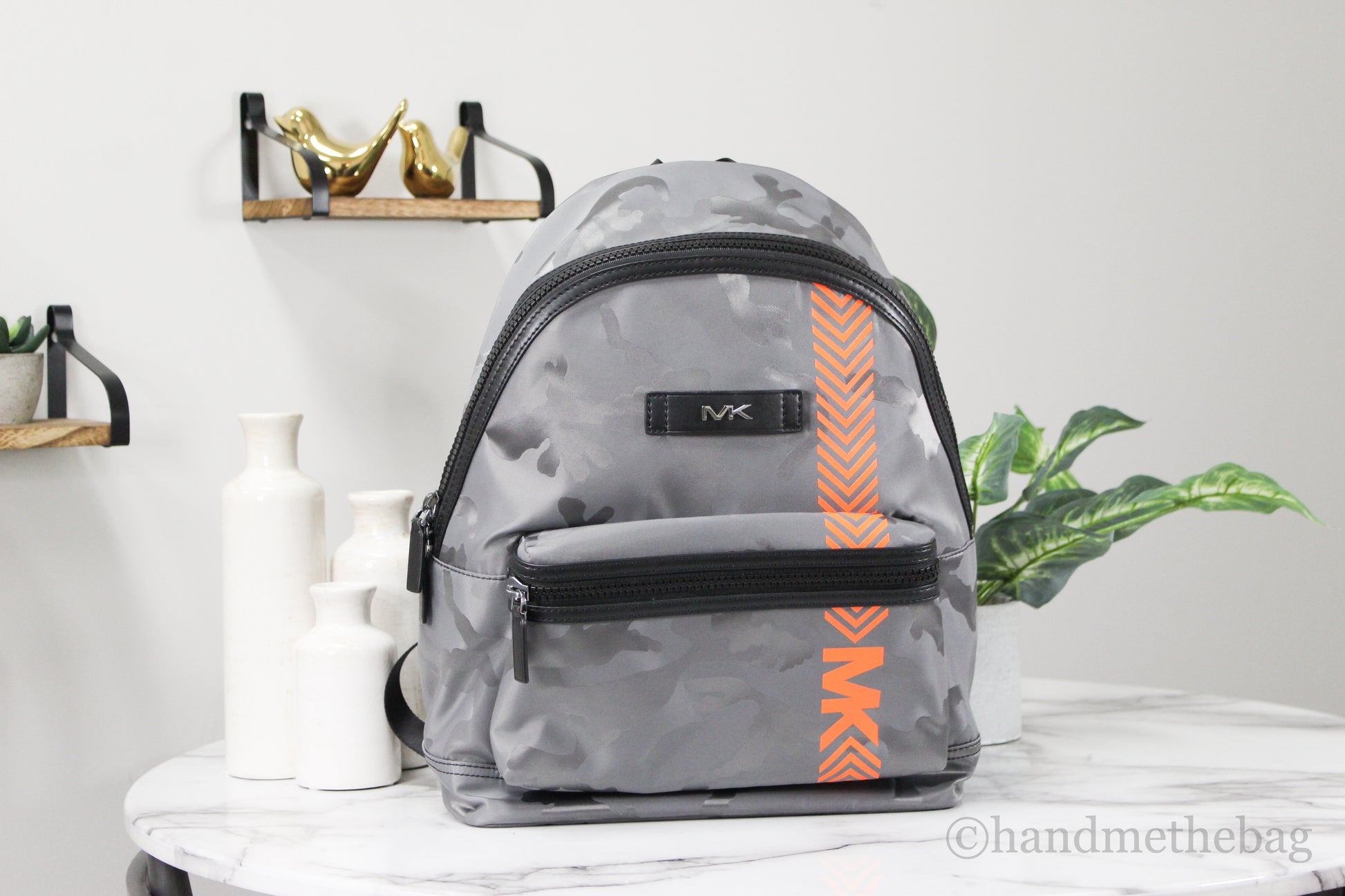 Michael Kors Kent Nylon Grey Camo Orange Neon Backpack