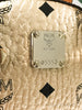 MCM Signature Berlin Gold Diamond Logo Leather Mini Round Top Tote Crossbody Bag