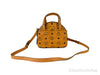 MCM Cognac Leather Mini Round Top Tote Crossbody Bag