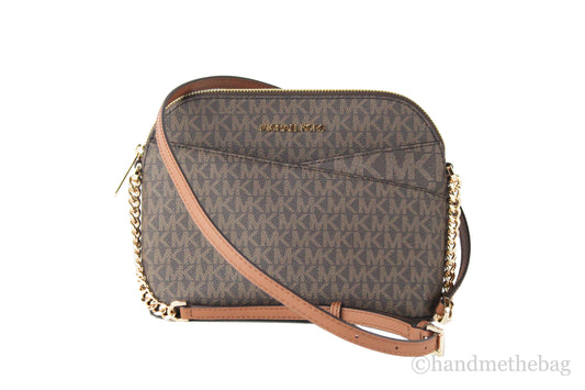 Michael Kors Jet Set Medium Brown Signature PVC X Cross Dome Crossbody
