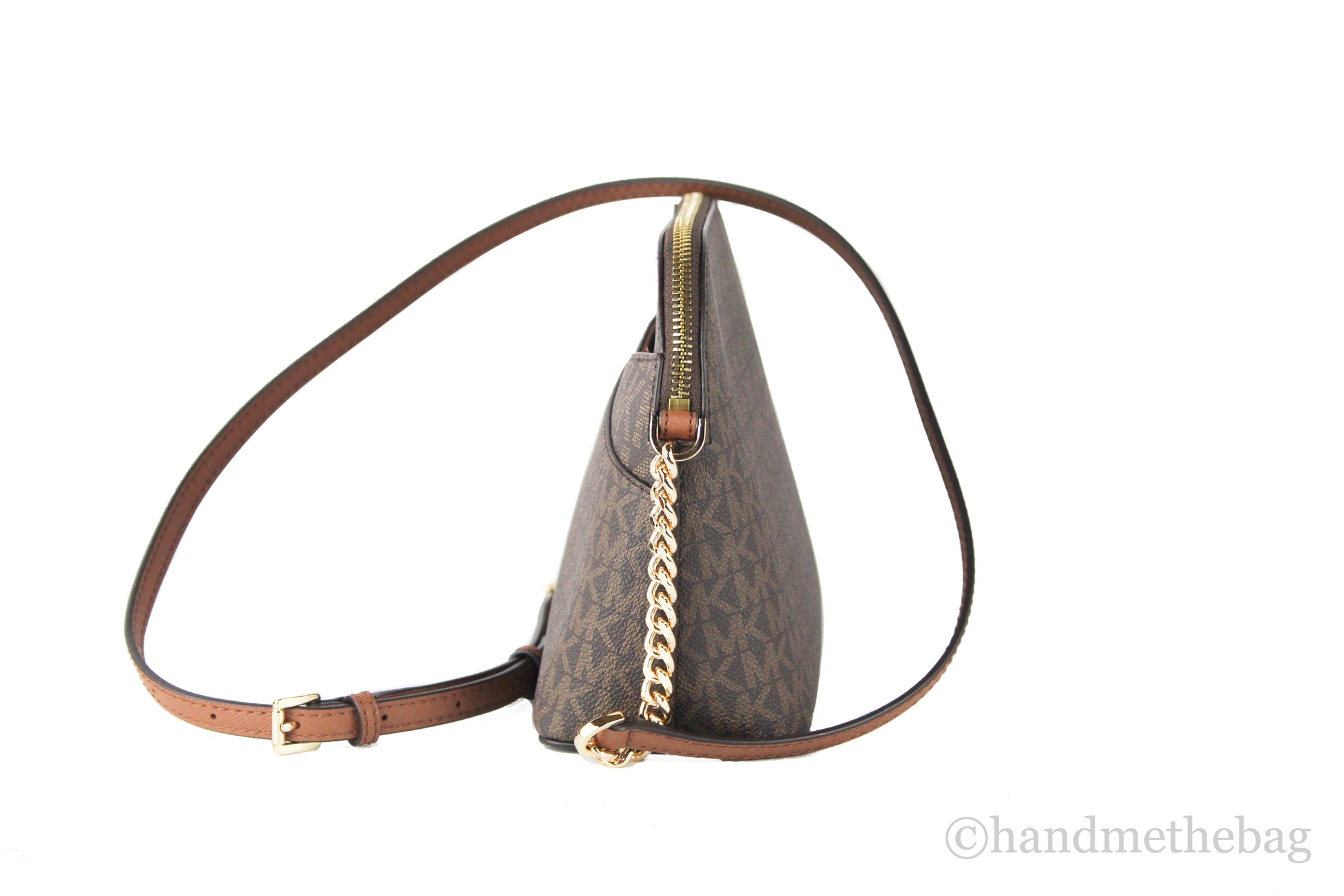 Michael Kors Jet Set Medium Brown Signature PVC X Cross Dome Crossbody