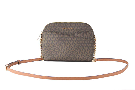Michael Kors Jet Set Medium Brown Signature PVC X Cross Dome Crossbody
