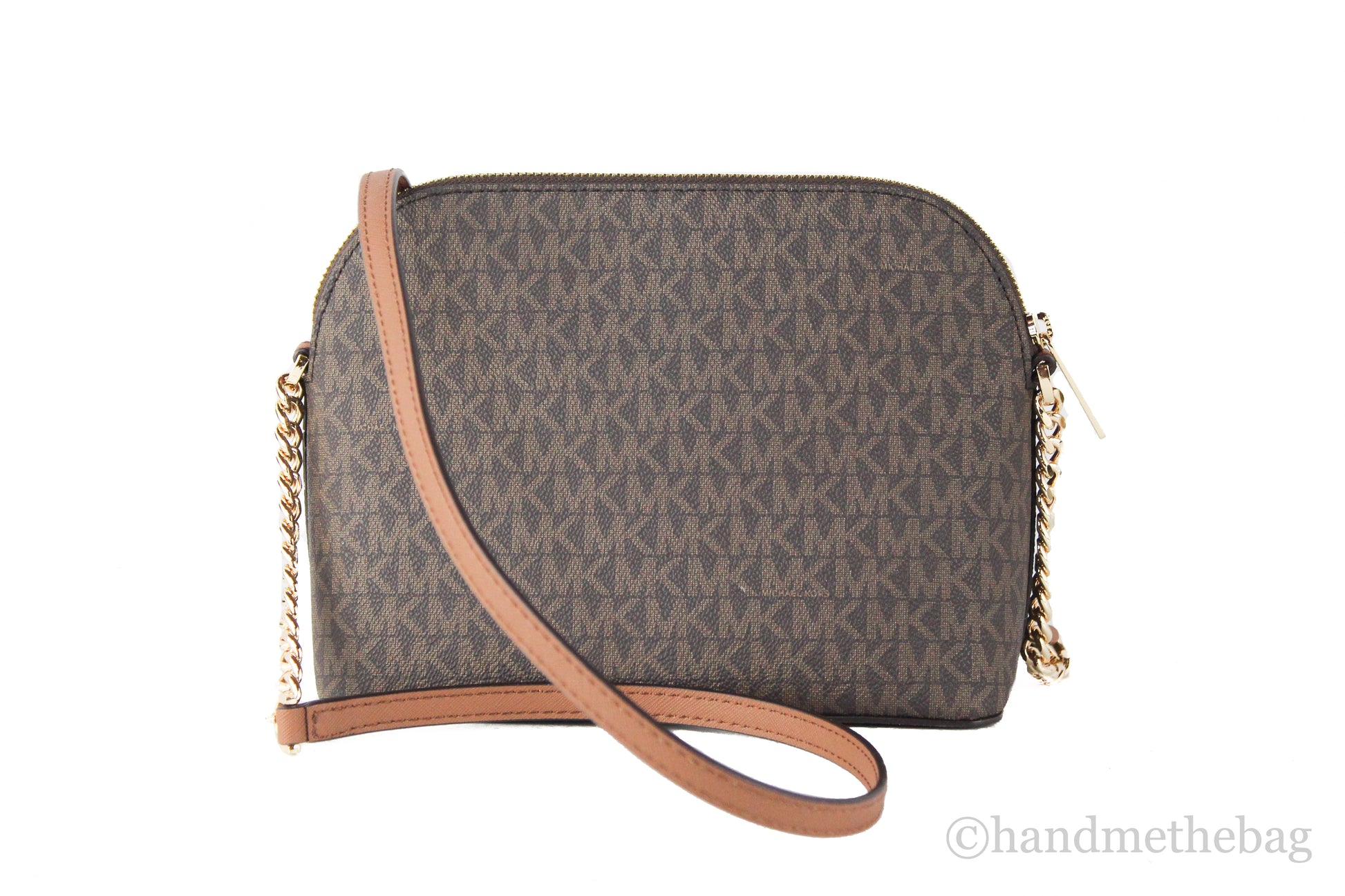Michael Kors Jet Set Medium Brown Signature PVC X Cross Dome Crossbody